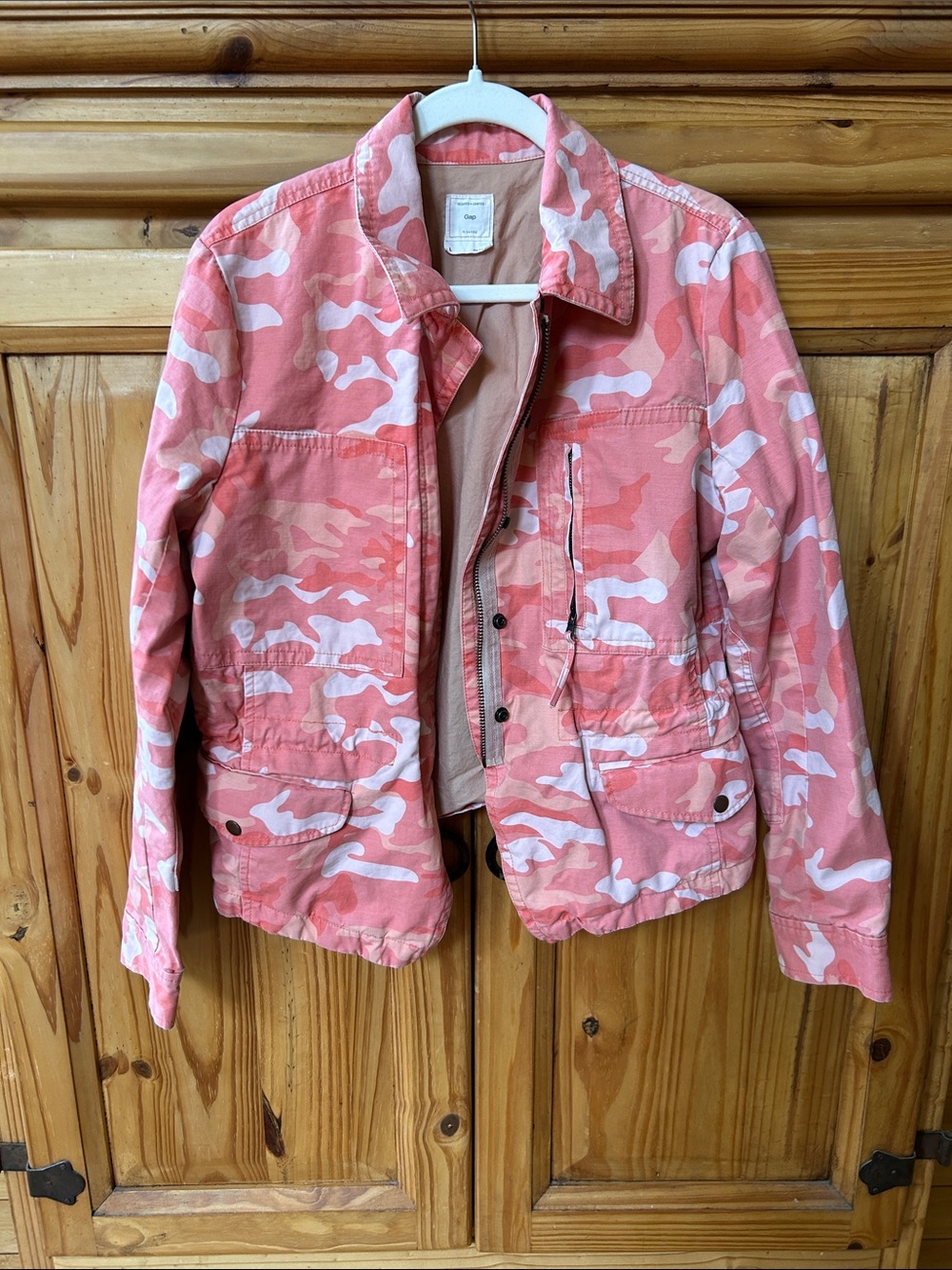 Gap Jacket Pink Camouflage Utility Zip/Snap Closure Multiple Pockets 100% Cotton
